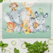 Zee Green Waterverf Cute Safari Oerwoud Animals Theedoek (Gevouwen)