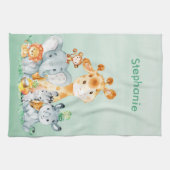 Zee Green Waterverf Cute Safari Oerwoud Animals Theedoek (Horizontaal)