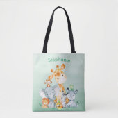 Zee Green Waterverf Cute Safari Oerwoud Animals Tote Bag (Voorkant)