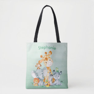 Zee Green Waterverf Cute Safari Oerwoud Animals Tote Bag