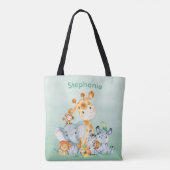 Zee Green Waterverf Cute Safari Oerwoud Animals Tote Bag (Achterkant)