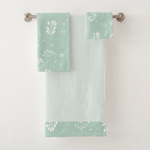 Zee Green White Leaf Theme Towel Set