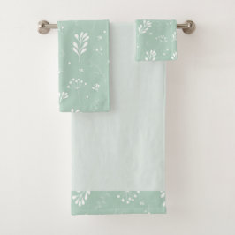 Zee Green White Leaf Theme Towel Set Bad Handdoek