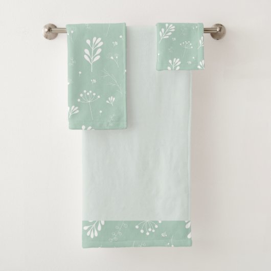 Zee Green White Leaf Theme Towel Set Bad Handdoek (Insitu)