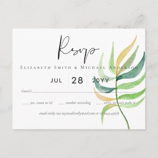 Zee Groen Blauw Tropisch Blauwbruine Longbruiloft Briefkaart (Voorkant)