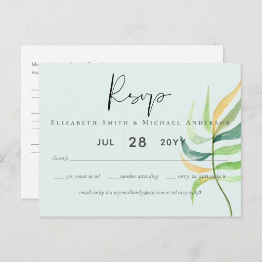 Zee Groen Blauw Tropisch Blauwbruine Longbruiloft Briefkaart (Voorkant / Achterkant)