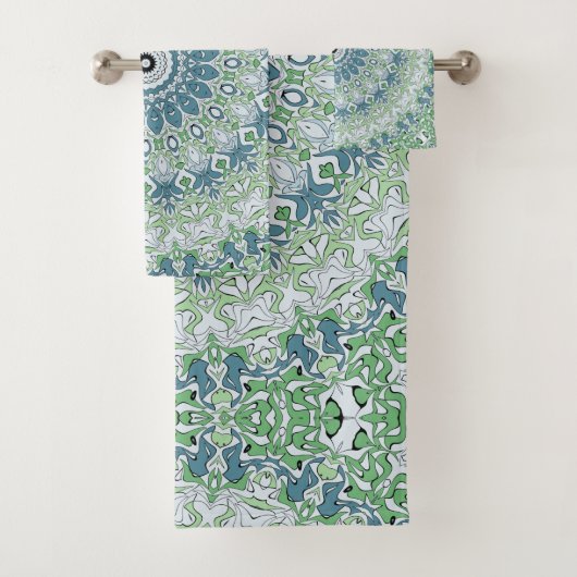 Zee Groen en Blauw Kust Mandala Patroon Bad Handdoek (Insitu)