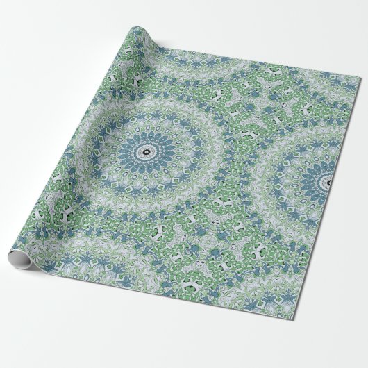 Zee Groen en Blauw Kust Mandala Patroon Cadeaupapier (Uitgerold)