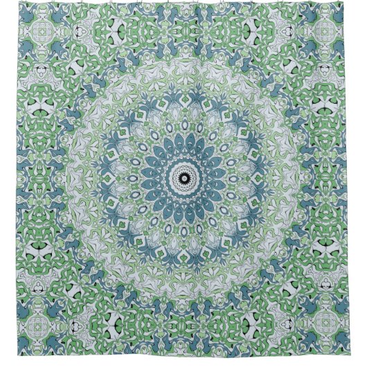 Zee Groen en Blauw Kust Mandala Patroon Douchegordijn (Voorkant)