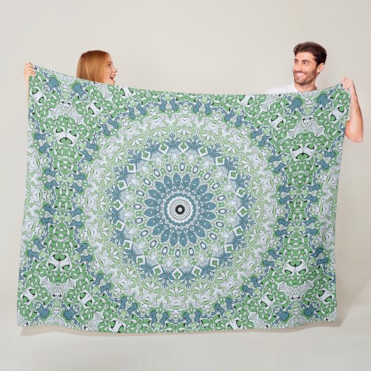 Zee Groen en Blauw Kust Mandala Patroon Fleece Deken (In situ)