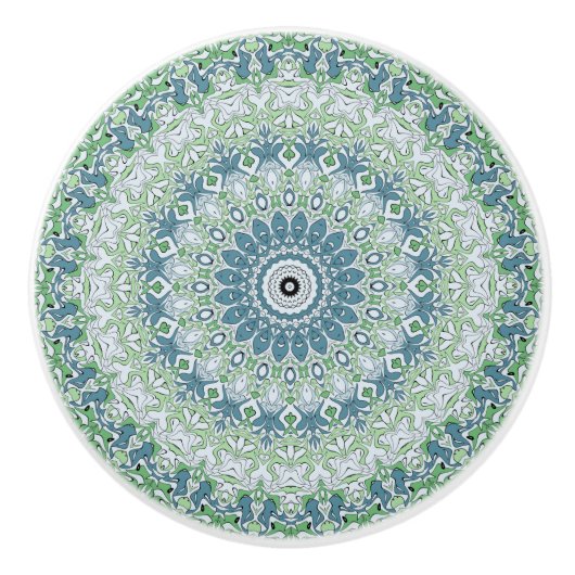 Zee Groen en Blauw Kust Mandala Patroon Keramische Knop (Voorkant)