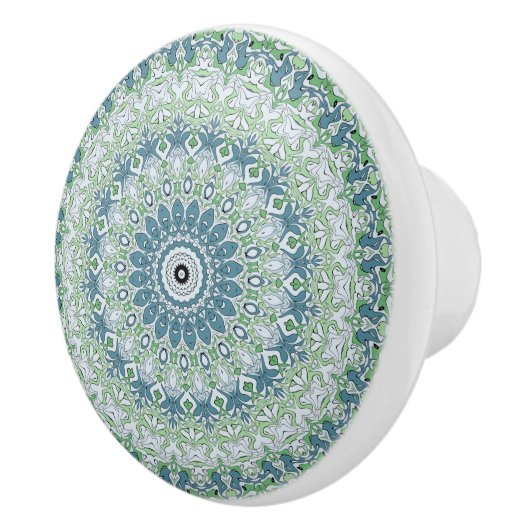 Zee Groen en Blauw Kust Mandala Patroon Keramische Knop (Rechts)