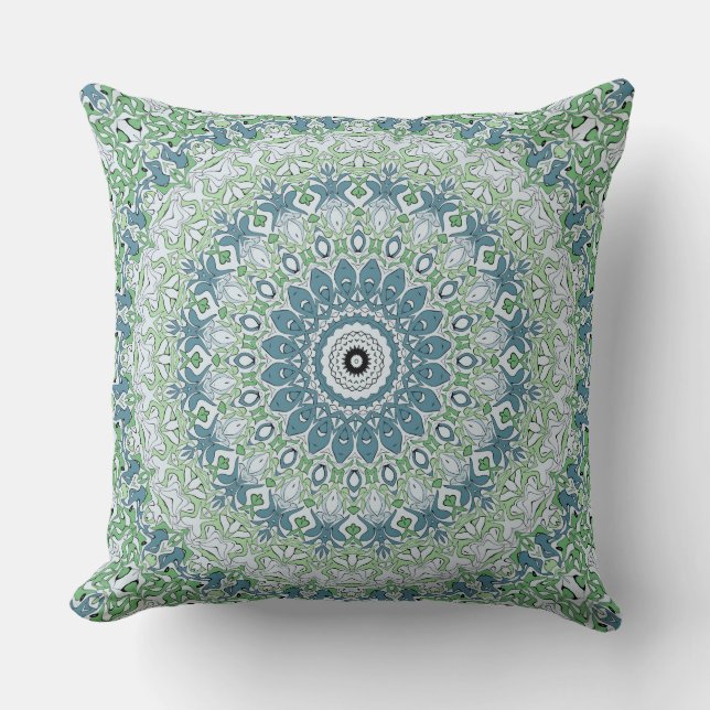 Zee Groen en Blauw Kust Mandala Patroon Kussen (Voorkant)