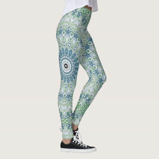 Zee Groen en Blauw Kust Mandala Patroon Leggings (Rechts)