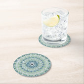 Zee Groen en Blauw Kust Mandala Patroon Ronde Kartonnen Onderzetter (Insitu)