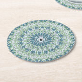Zee Groen en Blauw Kust Mandala Patroon Ronde Kartonnen Onderzetter (Gebogen)