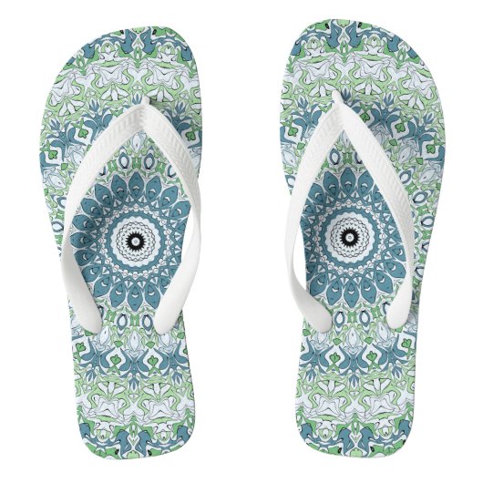 Zee Groen en Blauw Kust Mandala Patroon Teenslippers (Voetbed)