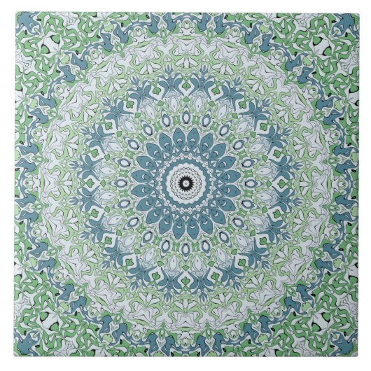 Zee Groen en Blauw Kust Mandala Patroon Tegeltje (Voorkant)