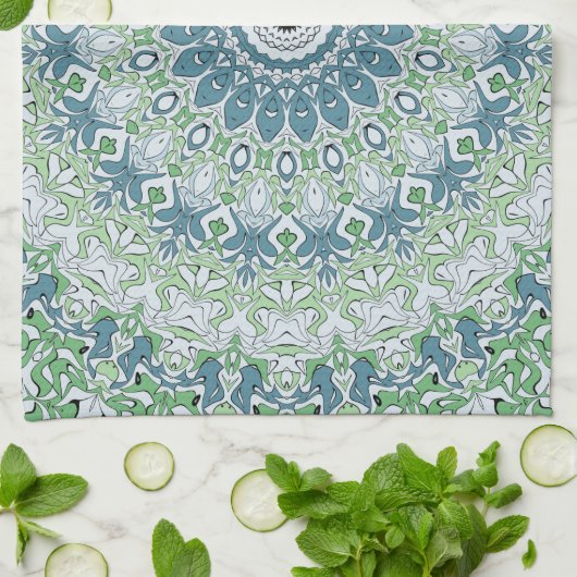 Zee Groen en Blauw Kust Mandala Patroon Theedoek (Gevouwen)