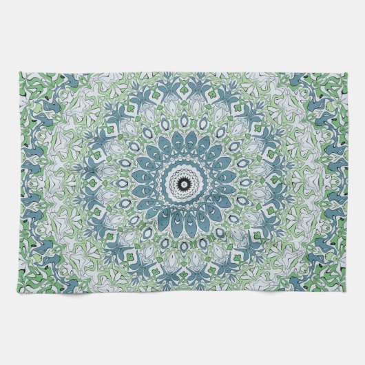 Zee Groen en Blauw Kust Mandala Patroon Theedoek (Horizontaal)