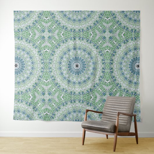 Zee Groen en Blauw Kust Mandala Patroon Wandkleed (In Situ (horizontaal))