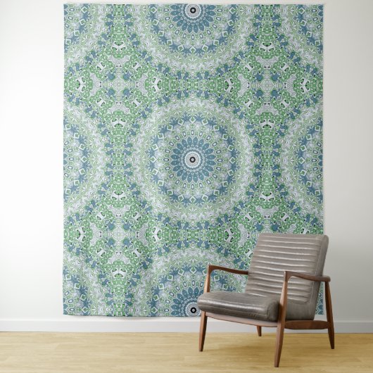 Zee Groen en Blauw Kust Mandala Patroon Wandkleed (In situ)