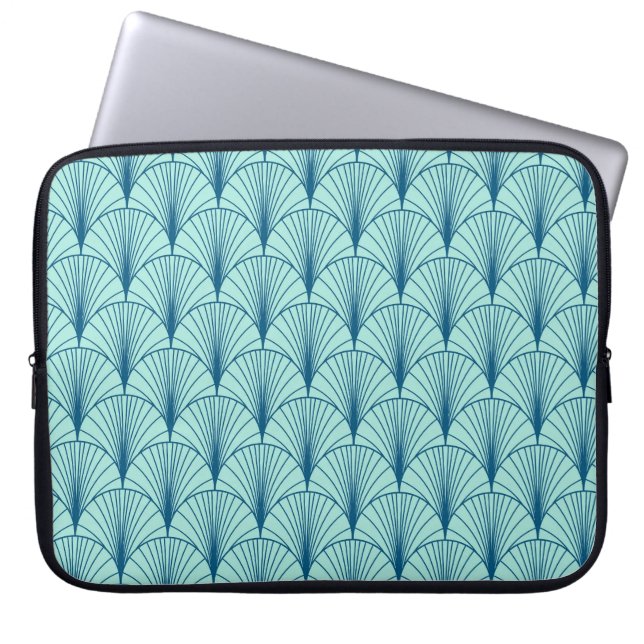 Zee Groen Geometrisch: Ventilatorpatroon. Laptop Sleeve (Voorkant)