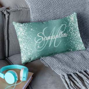 Zee Groen Glitter Aqua Teal Folie Fantasie Monogra Kussen