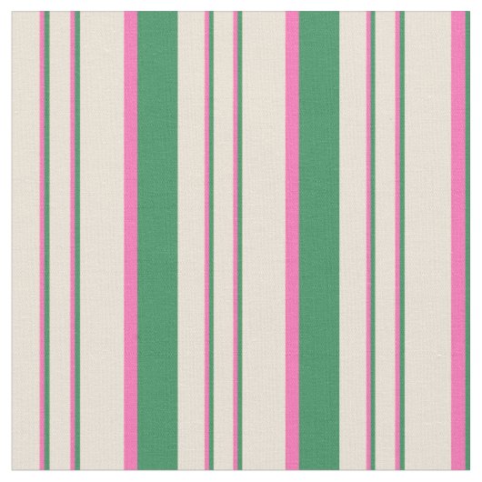 Zee Groen, Heet Roze & Bisque Lines Patroon Stof (Close Up)