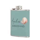 Zee groen met schelp gepersonaliseerde bruid heupfles (Links)