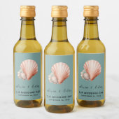 Zee Groen met Schelp "Onze Trouwdag" Mini Wijn Etiket (Flessen)