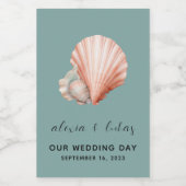 Zee Groen met Schelp "Onze Trouwdag" Mini Wijn Etiket (Enkel label)