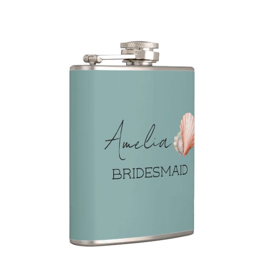 Zee Groen met Schelp Persoonlijke Bruid Heupfles (Rechts)