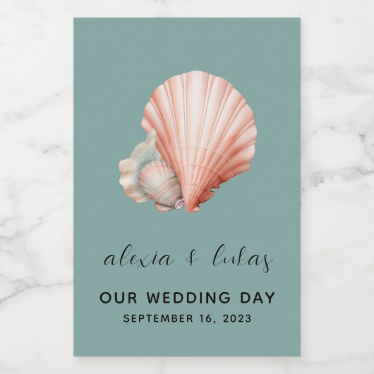 Zee Groen met Shell "Onze trouwdag" Mini Wijn Etiket (Enkel label)