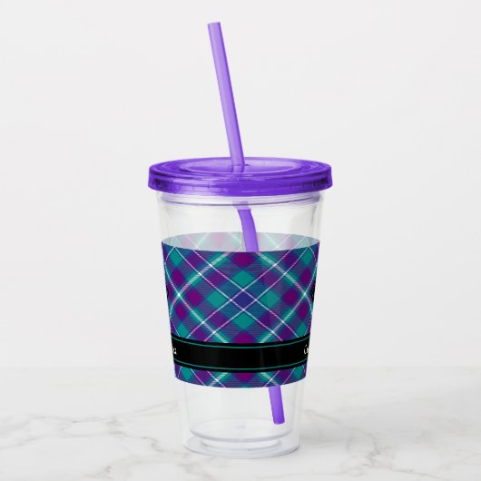 Zee Groen, Paars en blauw Tartan Acryl Drinkbeker (Links)