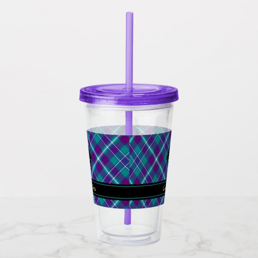 Zee Groen, Paars en blauw Tartan Acryl Drinkbeker (Rechts)