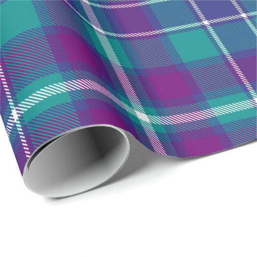 Zee Groen, Paars en blauw Tartan Cadeaupapier (Rol Hoek)