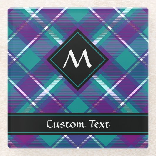Zee Groen, Paars en blauw Tartan Glazen Onderzetter (Voorkant)