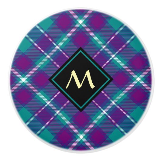 Zee Groen, Paars en blauw Tartan Keramische Knop (Voorkant)