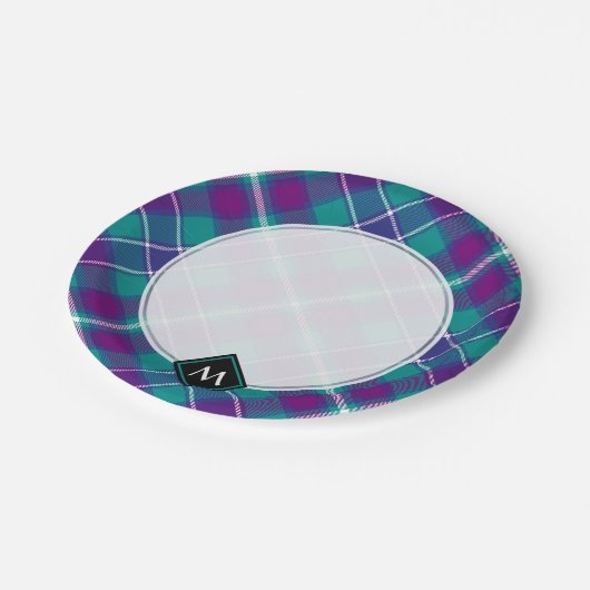 Zee Groen, Paars en blauw Tartan Papieren Bordje (Gekanteld)