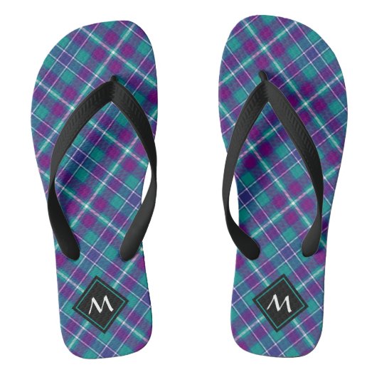 Zee Groen, Paars en blauw Tartan Teenslippers (Voetbed)
