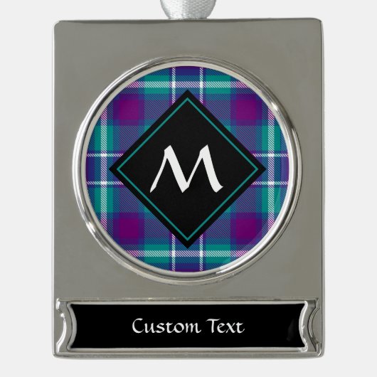 Zee Groen, Paars en blauw Tartan Verzilverd Banner Ornament (Voorkant)