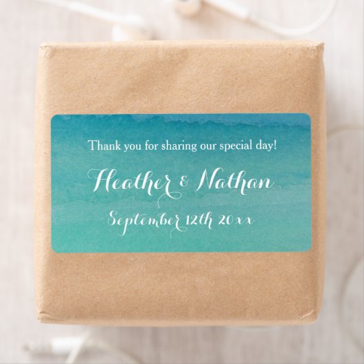 Zee groen strand bruiloft wijn of waterfles label (Insitu)