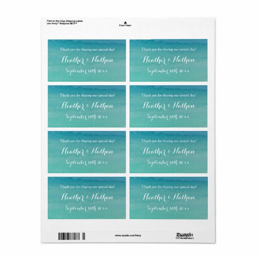 Zee groen strand bruiloft wijn of waterfles label (Full Sheet)