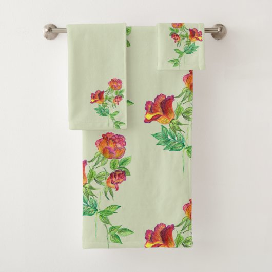 Zee Groen, Vermillion Bloemen Bad Handdoek (Insitu)