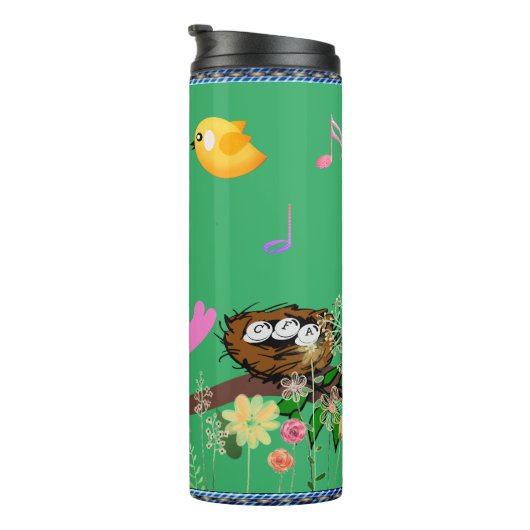 Zee Groen - Vogels (met initialen) Thermische trom Thermosbeker (Geroteerd rechts)