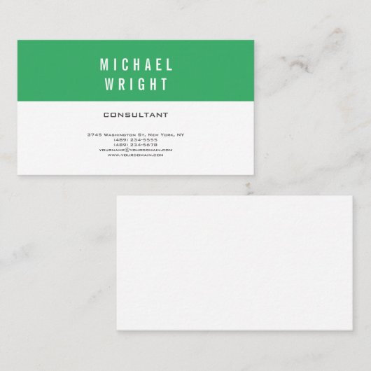 Zee Groen Wit Modern Plain Eenvoudige Minimalist Visitekaartje (Voorkant / Achterkant)