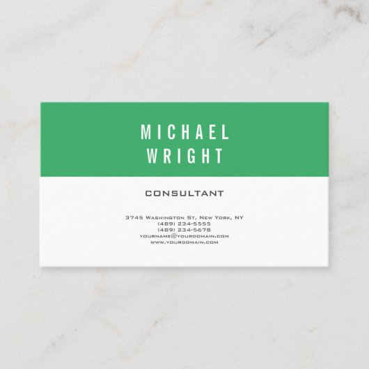 Zee Groen Wit Modern Plain Eenvoudige Minimalist Visitekaartje (Voorkant)