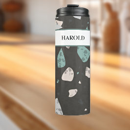 Zee groene accenten aardetinten Terrazzo patroon 1 Thermosbeker