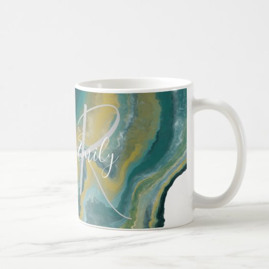 Zee Groene Agate Marble Abstracte Name Monogram Koffiemok (Rechts)